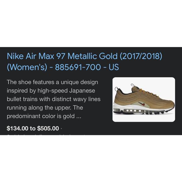 Nike air max 97 metallic gold women’s 7 - Picture 2 of 12
